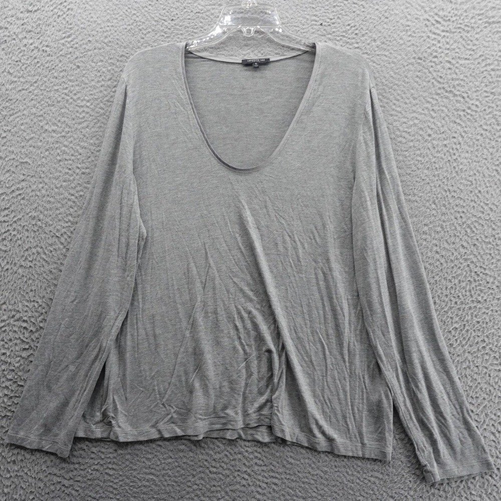 Lafayette 148 New York Womens XL Grey Scoop Neck Long Sleeve Viscose Blend Top